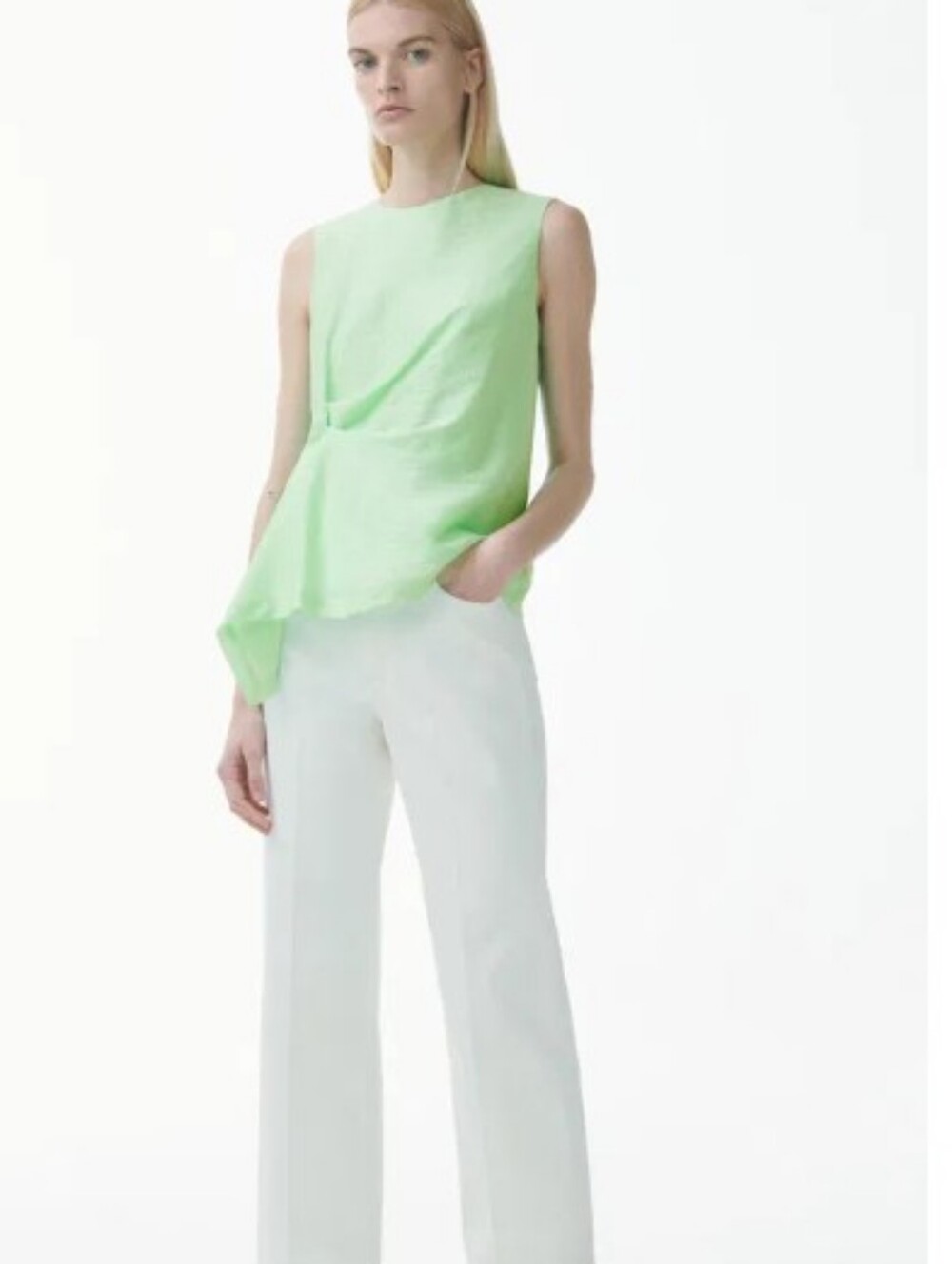 COS Sz 14 Sleeveless Lyocell Draped Knot Top in Light Green